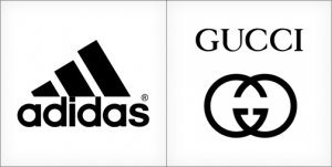 Adidas logo design, Gucci logo design, black colored color logo