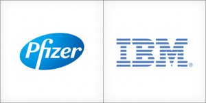 Pfizer logo, IBM logo design, blue logos